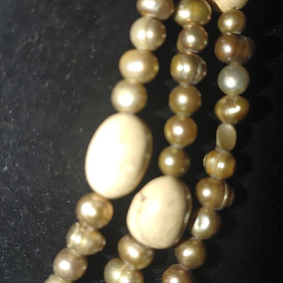 Cultured Pearl Necklace Baroque Sterling Stone Beige Cream Rock Statement Earth - Picture 13 of 16